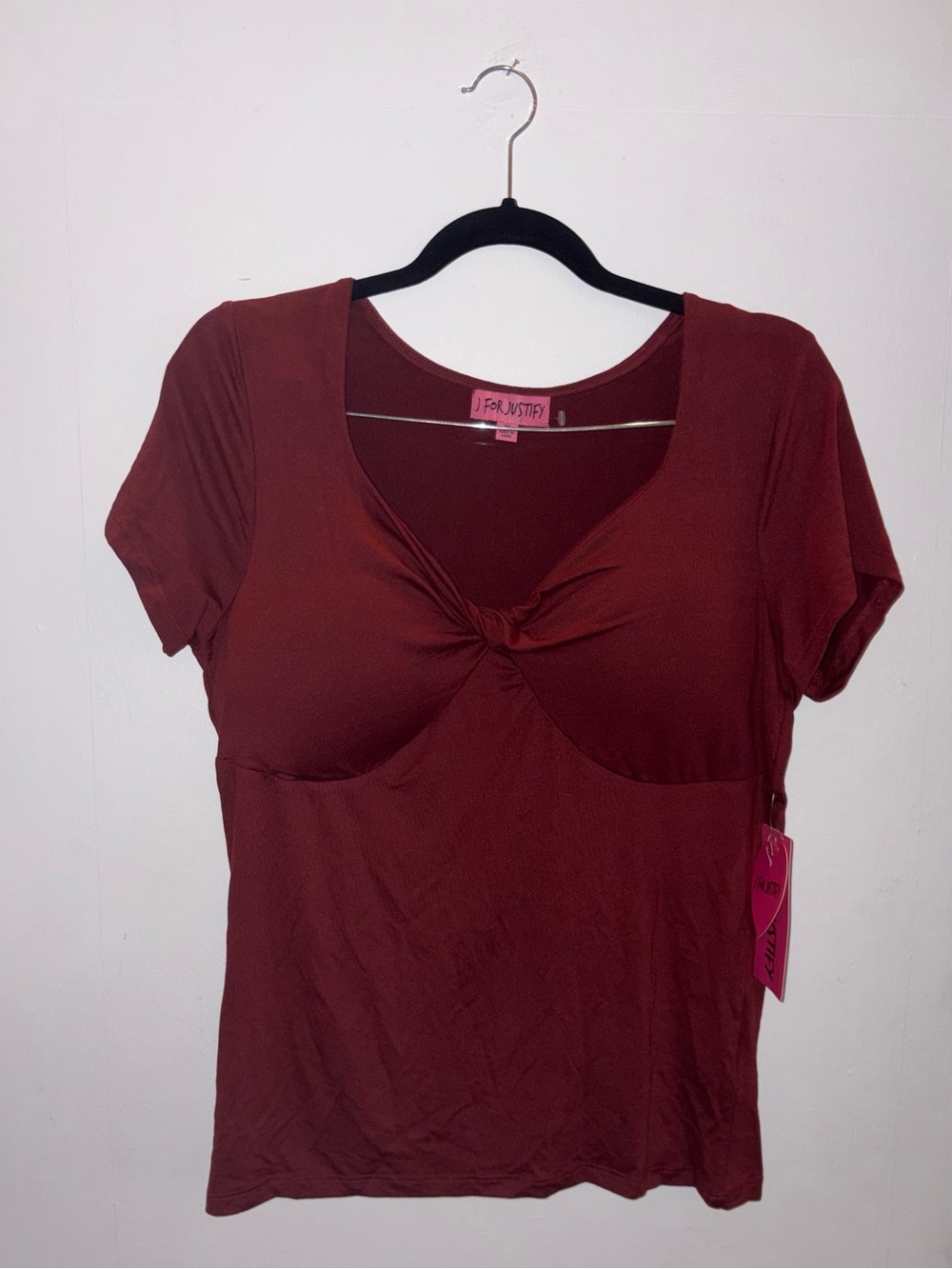 J For Justify Wine Red Twist-Front Short Sleeve Top NWT Size 1X